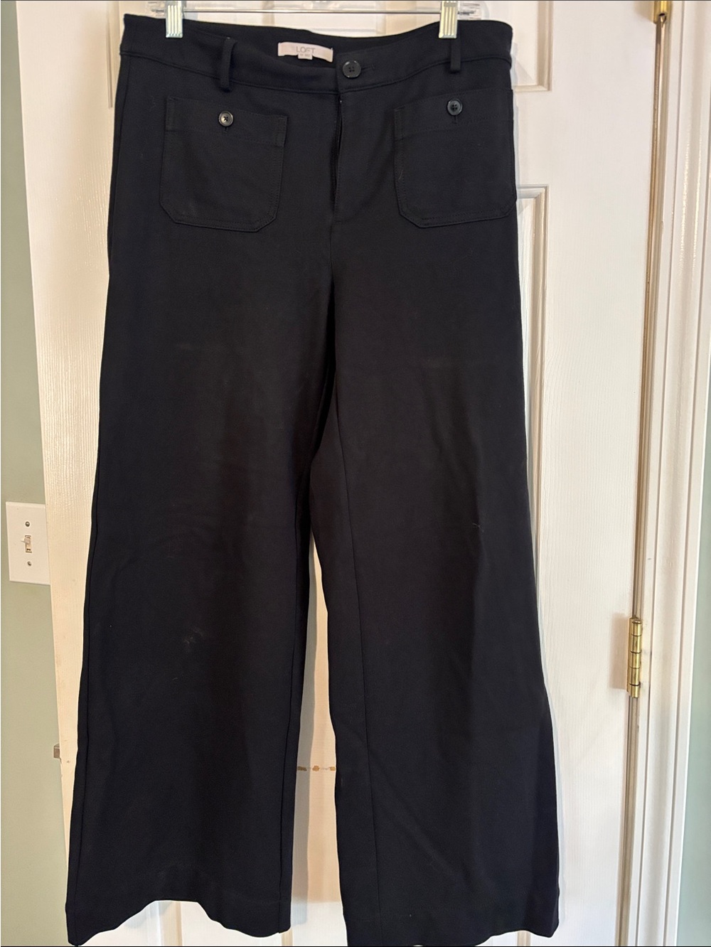 LOFT Black Wide-Leg Crop Pants with Patch Pockets